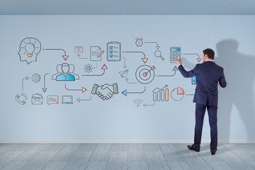 Businessman drawing thin line icon project plan presentation