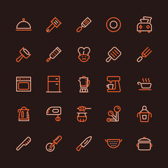 Kitchen Utensil Multicolored Line Icon Set