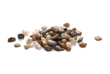 Colorful, decorative pebbles, rocks isolated on white background
