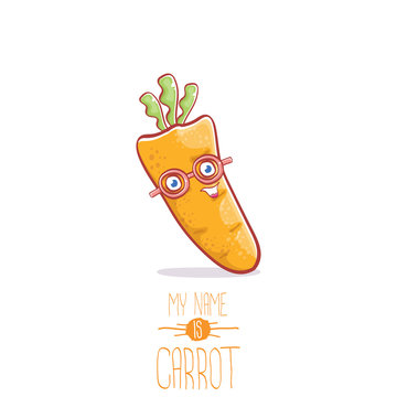 vector funny cartoon cute carrot character isolated on white background. My name is carrot vector concept illustration. funky autumn vegetable food character