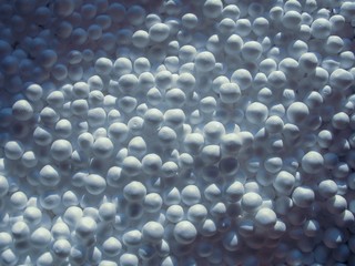 zoomed white expanded polystyrene pellets for production plastic bags - obrazy, fototapety, plakaty
