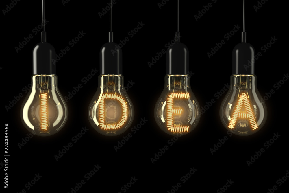 Aufkleber Light Bulbs Illuminated Idea Sign. 3d Rendering
