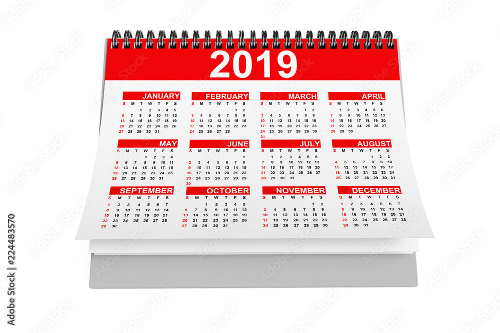 Aufkleber 2019 year desktop calendar. 3d rendering