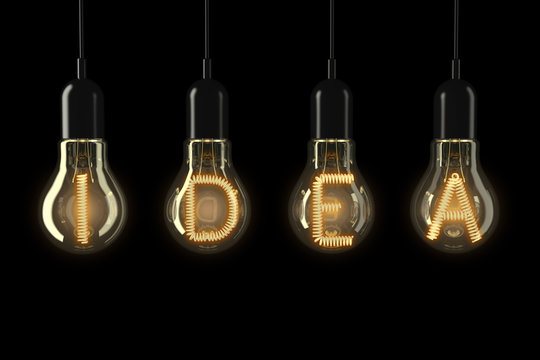 Light Bulbs Illuminated Idea Sign. 3d Rendering