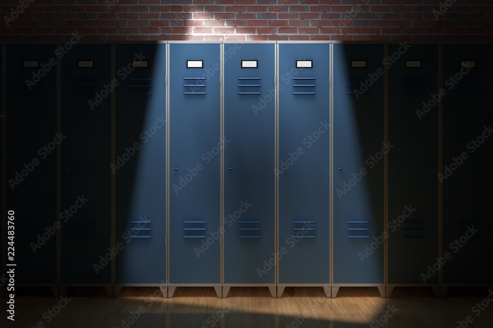 Canvas Prints row of metal gym lockers in front of brick wall. 3d rendering