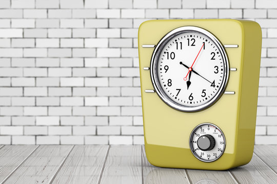 Retro Style Kitchen Clock with Timer. 3d Rendering