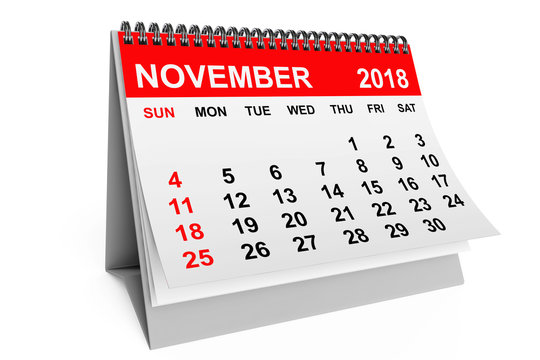 Calendar November 2018. 3d rendering