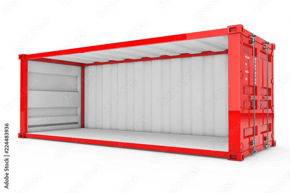 Poster Empty Red Shipping Container with Removed Side Wall. 3d Rendering