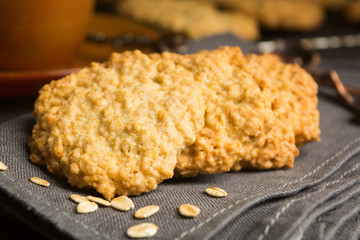 Homemade cookies on grey tissue