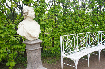 White bust of man statue in The Catherine Park of Tsarskoye Selo, Pushkin,  Saint Petersburg