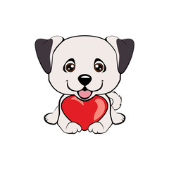 Small, cute puppy with heart. Vector illustration