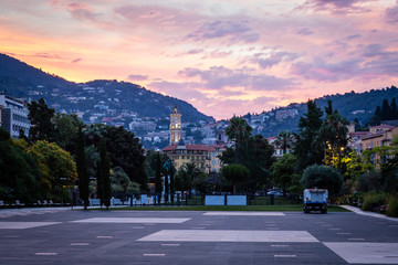 Promenade du Paillon Nice at sunrise