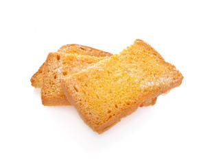 crispy butter bread with sugar on white background
