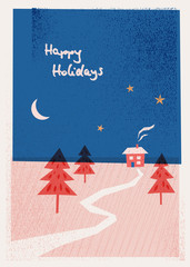 christmas card with winter landscape