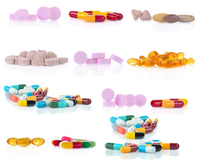 Medical capsules isolated on white background.