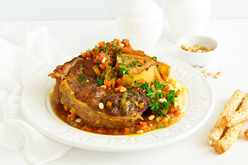 ossobuko from beef shank with polenta.
