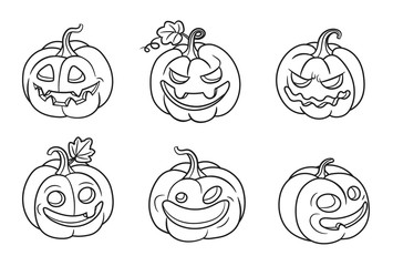 Set of halloween pumpkins.Vector isolated illustration. Can used for coloring book, printing on clothes, banners, posters, web design.