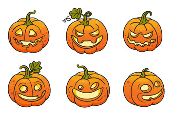 Set of halloween pumpkins.Vector colored illustration.Can used for stickers, printing on clothes, banners, posters, web design.