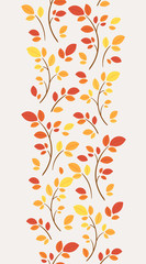 Forest nature leaf vertical seamless ornament. Decorative seamless pattern for autumn months: september, october, november. Natural yellow, red and orange tree foliage.