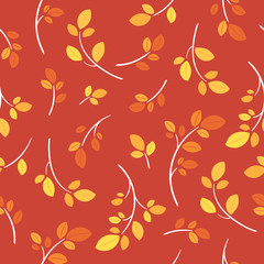 Floral fall seamless red pattern. Decorative seamless pattern for autumn months: september, october, november. Natural yellow, red and orange tree foliage. The leaves of trees and shrubs.