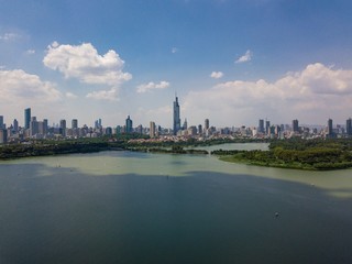 Naklejka premium Skyline of Nanjing City Under Blue Sky in A Sunny Day in Summer