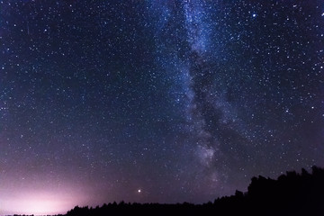 Starry sky, milky way, beautiful landscape, night time, Belarus.