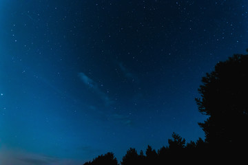 Starry sky, milky way, beautiful landscape, night time, Belarus.