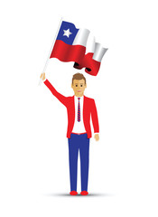 Chile flag waving man