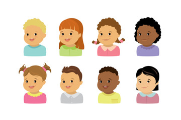 Caucasian and african american boys and girls faces