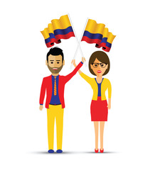 Colombia flag waving man and woman
