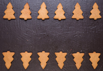 Background with cookies in shape of Christmas tree