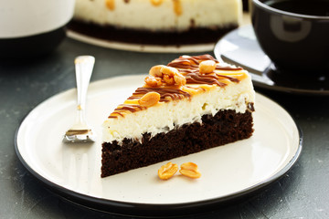 A wonderful caramel cheesecake with homemade caramel, nuts and chocolate.
