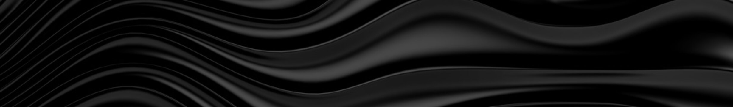 Black texture of a fabric satin. Gorizontal panoramic view for kithen panel skinali. 3d render