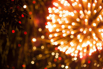 Colorful firework. Amazing fireworks with bokeh from drops on the lens, fireworks 2019, fireworks...