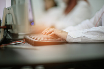 typing keyboard, working with laptop, business man, hand on mouse, man use computer for working