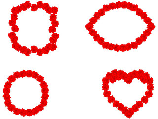 Floral set of red roses frames different shapes on white background, vector, eps 10