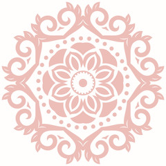 Elegant ornament in classic style. Abstract traditional pattern with oriental elements. Classic round vintage pink pattern