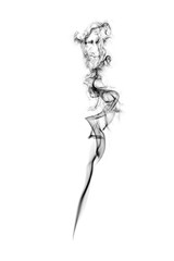 black smoke or dust, wavy and swirly on white background.  perfect for compositing eg. hot tea,...