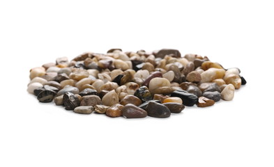 Colorful, decorative pebbles, rocks isolated on white background