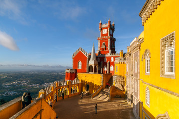 Pena National Palace, Sintra, Portugal. Travel Europe, holidays in Portugal. - obrazy, fototapety, plakaty
