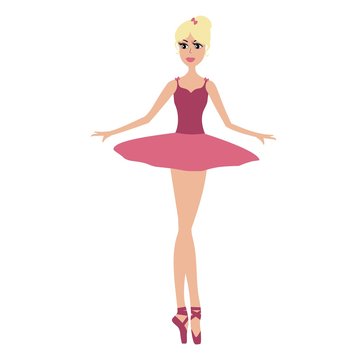 Cartoon pretty ballerina in pink dress vector illustration.