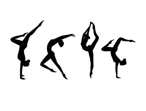 Vector Set of black silhouette gymnastic girls isolated.