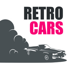 Fast retro car in smoke and nudity from above