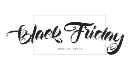 Vector handwritten calligraphic lettering of Black Friday Pecial Offer on white background.