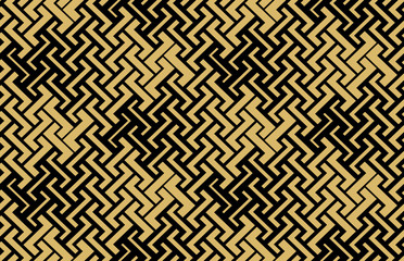 Abstract geometric pattern with stripes, lines. Seamless vector background. Black and gold ornament. Simple lattice graphic design