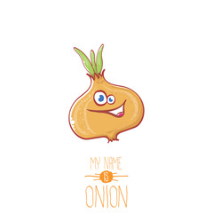 vector funny cartoon cute tiny onion character isolated on white background. My name is onion vector concept illustration. funky summer vegetable food character
