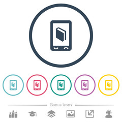 Mobile dictionary flat color icons in round outlines