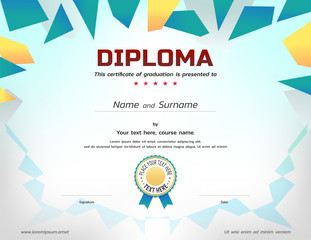 Kids Diploma or certificate template with awarded ribbon