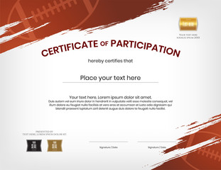 Certificate template in rugby sport theme with border frame, Diploma design