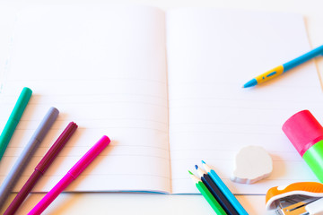pencils markers stationery for schooling on the table
